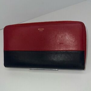 ♥️Celine Long Zip Around Wallet Red/Navy Blue!! 💙